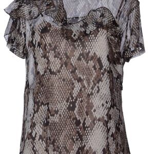 Moschino Cheap and Chic  Brown Snake Print Ruffle Silk Blouse 38IT 4US